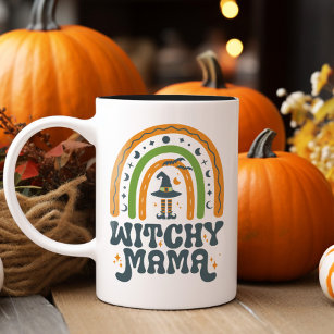 Witchy Mama Moeder Regenboog Groovy Halloween Tweekleurige Koffiemok