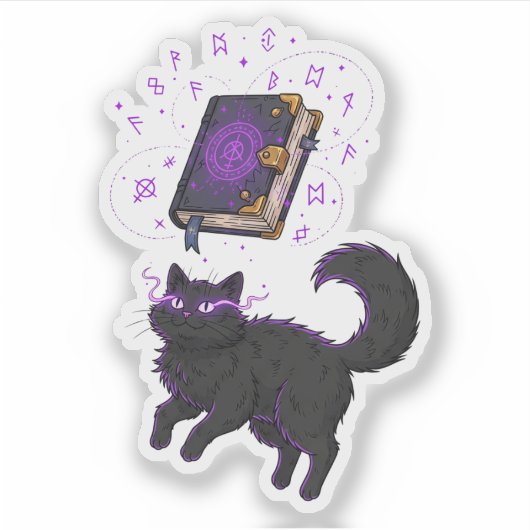 Witchy Meowgic - Levitating Cat Sticker (Voorkant)