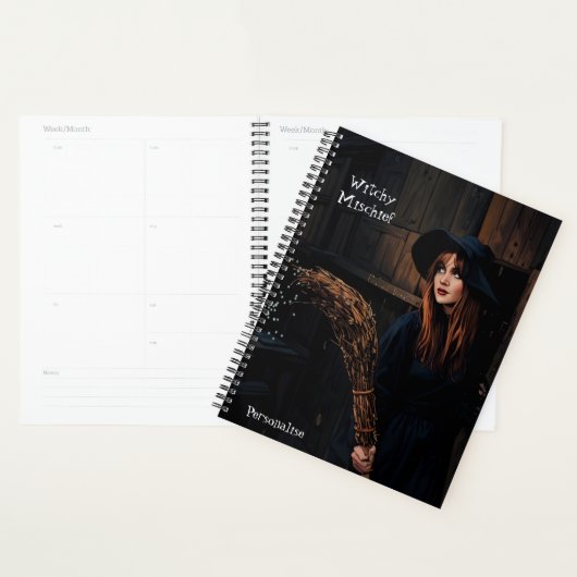 Witchy Mischief Fun Quote Broomstick Cool Journal Planner (Display)
