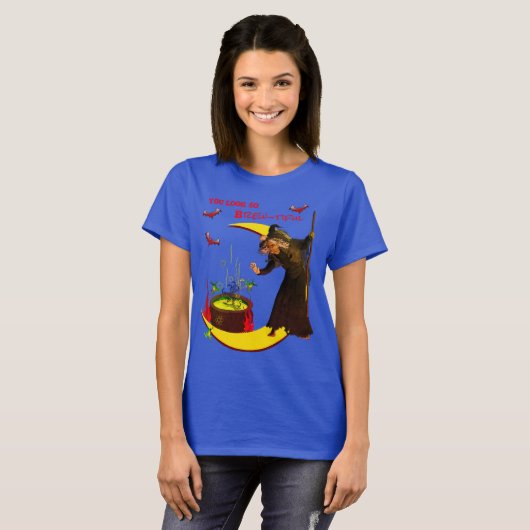 Witchy Moon Blue Halloween T-shirt (Voorkant volledig)