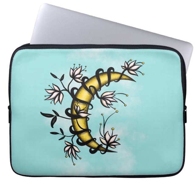 Witchy moon boho floral wicca laptop sleeve (Voorkant)