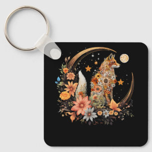 Witchy Moon Cottagecore Floral Fox Esthetische Art Sleutelhanger