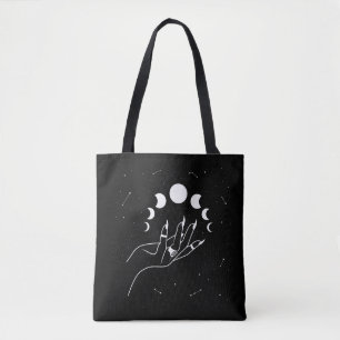 Witchy moon faseert hand canvas tas
