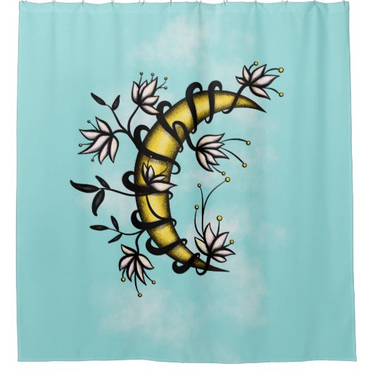 Witchy Moon Floral Boho Art Douchegordijn (Voorkant)