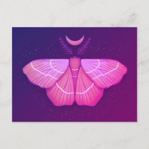 Witchy Moth Moon Paars Magical Insect Cottcore Briefkaart