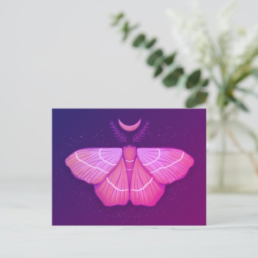 Witchy Moth Moon Paars Magical Insect Cottcore Briefkaart (Staand voorkant)
