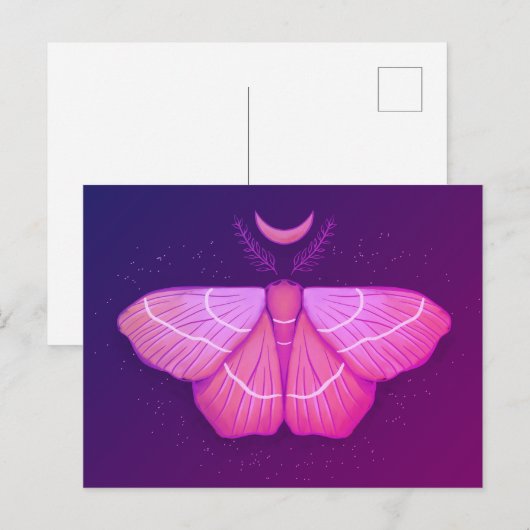 Witchy Moth Moon Paars Magical Insect Cottcore Briefkaart (Voorkant / Achterkant)