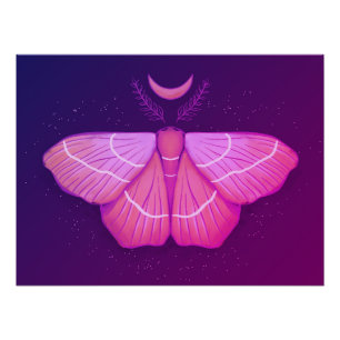 Witchy Moth Moon Paars Magical Insect Cottcore Perfect Poster