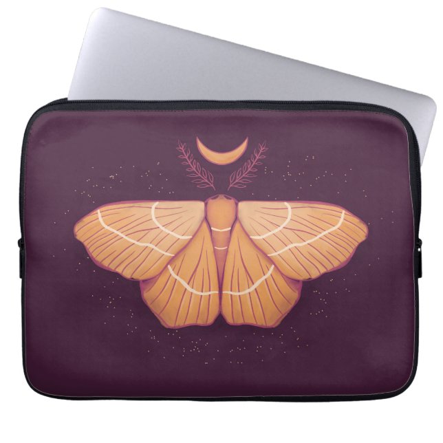 Witchy Moth Moon Paars Magical Insect Laptop Sleeve (Voorkant)