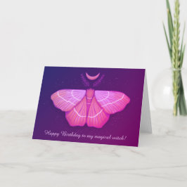 Witchy Moth Moon Paarse Magische Insecten Verjaard Kaart