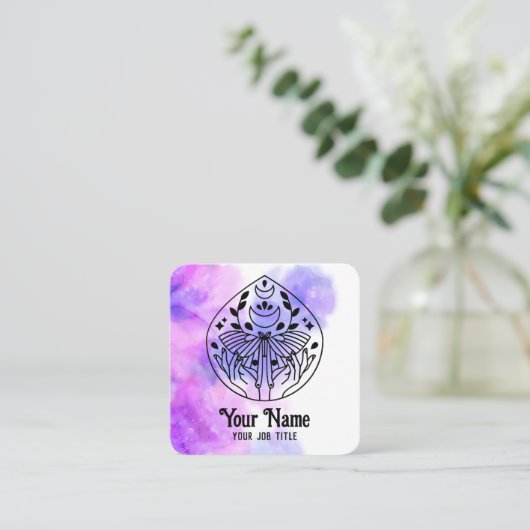 Witchy Mystic Moth Moon Spiritual Business Card Vierkante Visitekaartje (Staand voorkant)
