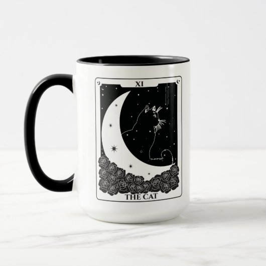 Witchy Mystical Cat Tarot Kaart Zwart-wit Mok (Links)