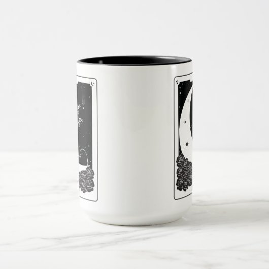 Witchy Mystical Cat Tarot Kaart Zwart-wit Mok (Midden)