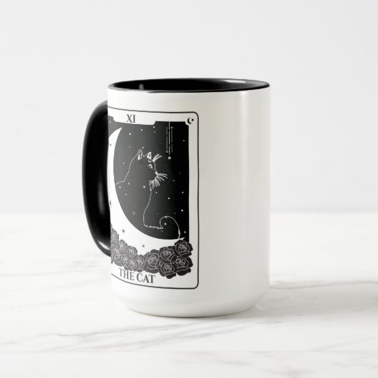 Witchy Mystical Cat Tarot Kaart Zwart-wit Mok (Voorkant links)