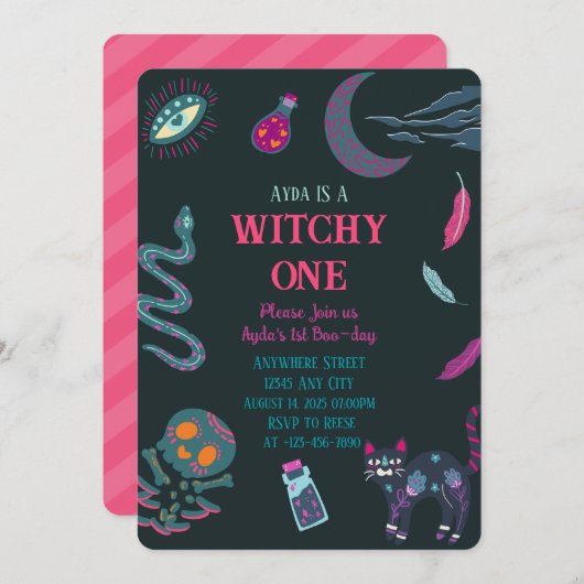 Witchy One 1e verjaardag Halloween Uitnodiging (Voorkant / Achterkant)