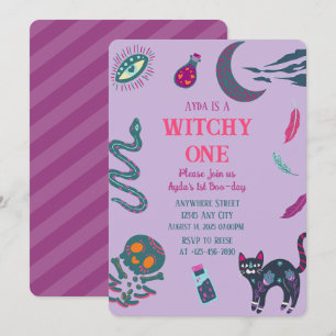 Witchy One Halloween Verjaardag Uitnodiging