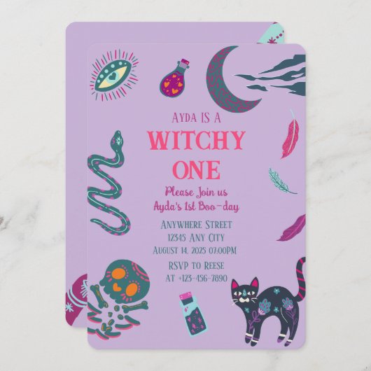 Witchy One Halloween Verjaardag Uitnodiging (Voorkant / Achterkant)