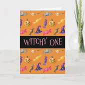 "Witchy One" Oranje Halloween Pattern Kaart (Voorkant)