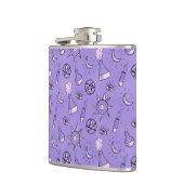 Witchy Paarse Potion, Moon, Sun en Eye Pattern Heupfles (Links)