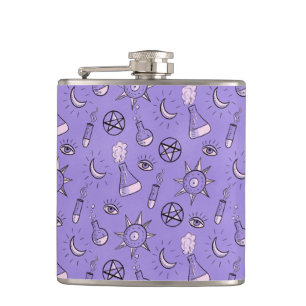 Witchy Paarse Potion, Moon, Sun en Eye Pattern Heupfles