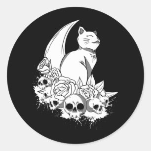 Witchy Pastel Gothic Creepy Skulls Gothic Cat Ronde Sticker