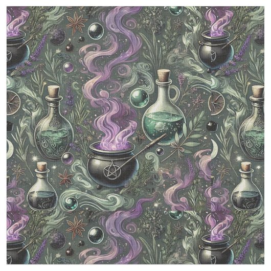 Witchy Pattern-Cauldron en Potion Design Stof (Close Up)