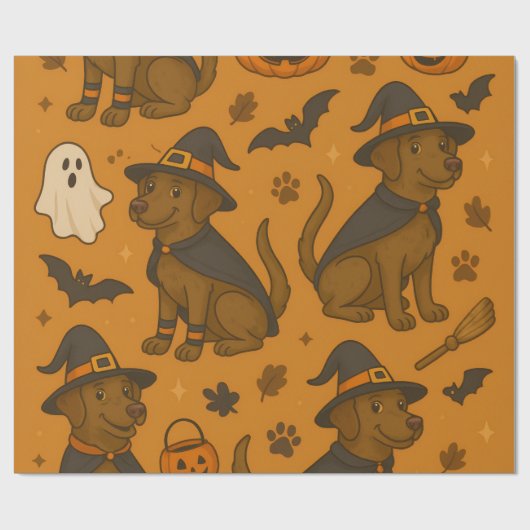 Witchy Paws & Pumpkin Howls Halloween Patroon Cadeaupapier (Vlak)