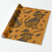 Witchy Paws & Pumpkin Howls Halloween Patroon Cadeaupapier (Uitgerold)