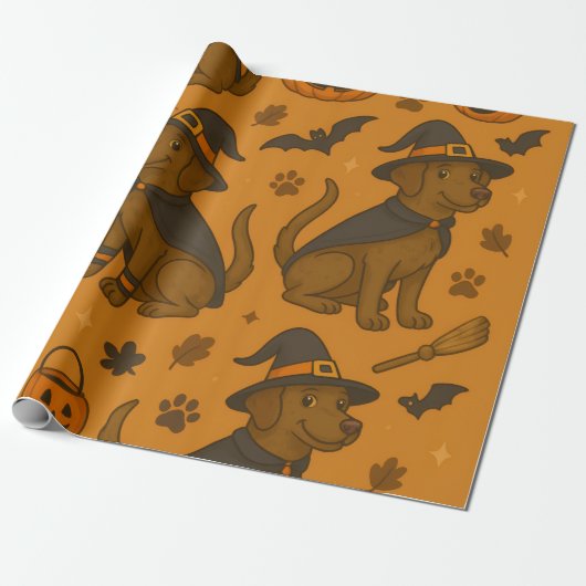 Witchy Paws & Pumpkin Howls Halloween Patroon Cadeaupapier (Uitgerold)