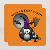 Witchy Penguin met Halloween Scène Kaart (Voorkant / Achterkant)