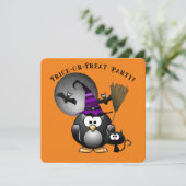 Witchy Penguin met Halloween Scène Kaart (Staand voorkant)