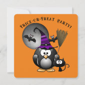 Witchy Penguin met Halloween Scène Kaart (Voorkant)