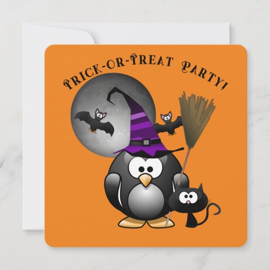 Witchy Penguin met Halloween Scène Kaart (Voorkant)