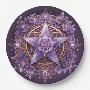 Witchy Pentacle Party Bord – Paarse Rozen ontwerp