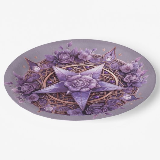 Witchy Pentacle Party Bord – Paarse Rozen ontwerp (Gekanteld)