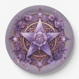 Witchy Pentacle Party Bord – Paarse Rozen ontwerp