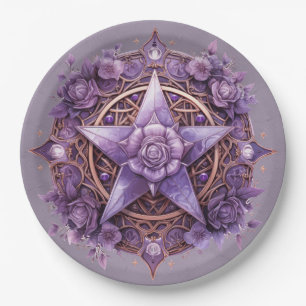 Witchy Pentacle Party Bord – Paarse Rozen ontwerp