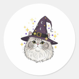 Witchy Perzisch - Fluffy Perzische kat Halloween Ronde Sticker