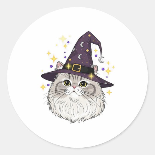Witchy Perzisch - Fluffy Perzische kat Halloween Ronde Sticker (Voorkant)