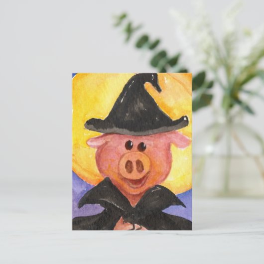 Witchy Pig Briefkaart (Staand voorkant)