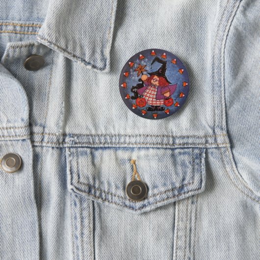 Witchy Poo Button Pin (In situ)