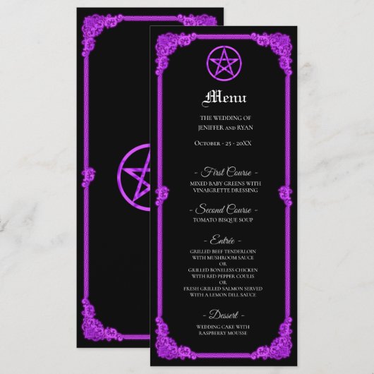 Witchy purple Glow Gothic Wedding Menu (Voorkant / Achterkant)