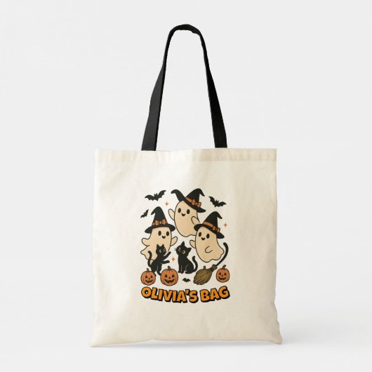 Witchy Retro Ghost Cats Gepersonaliseerde Hallowee Tote Bag (Achterkant)