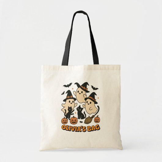 Witchy Retro Ghost Cats Gepersonaliseerde Hallowee Tote Bag (Voorkant)