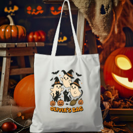 Witchy Retro Ghost Cats Gepersonaliseerde Hallowee Tote Bag
