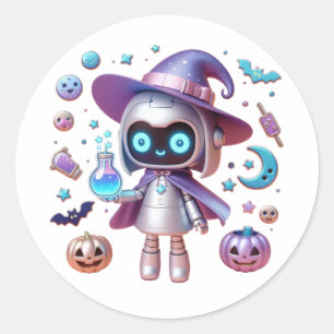 Witchy Robot Halloween Sticker Schattige Holografi