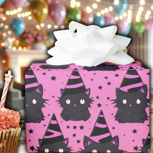 Witchy Roze Pastel Gothic Zwart Kitty Kat Verjaard Cadeaupapier