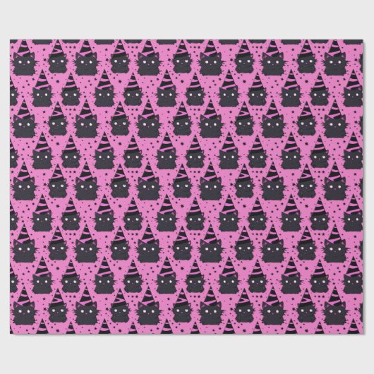 Witchy Roze Pastel Gothic Zwart Kitty Kat Verjaard Cadeaupapier (Vlak)
