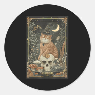 Witchy Schattige Cat Tarot Kaart Gothic Cottagecor Ronde Sticker