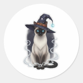 Witchy Siamese – Halloween Slanke Kat Ronde Sticker